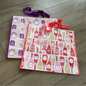 Homegoods TJMaxx Marshalls Purple Cat Bow & Champagne Print Bags Set of 2 NWOT